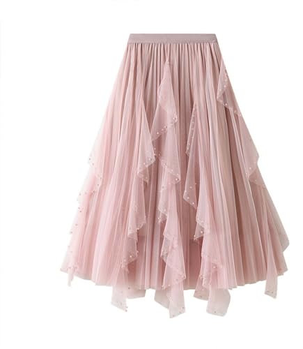 Tüllkleider Für Damen Petticoat Unterrock Elegant Vintage Plissee Rock Midi Plisseerock Prinzessin Langer Rock Für Faschingskostüme Karneval Kostüm Halloween Rosa One Size