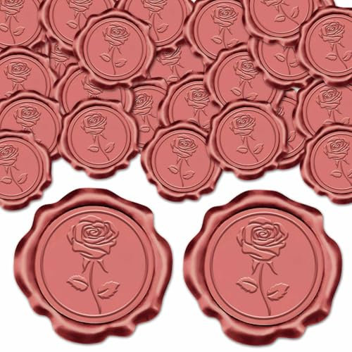 CRASPIRE Sigillo in Ceralacca A Forma di Rosa Rossa 3D 30mm Adesivo Autoadesivo in Cera per Matrimonio, Inviti, Feste, Buste e Confezioni Regalo di Natale