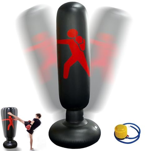 Sac de Boxe Enfant 160 cm, Sac de Frappe Enfant, Gonflable Autoportant Sac de Boxe, pour Karaté Kickboxing, éQuipement D'EntraîNement, Cadeau pour GarçOns Filles