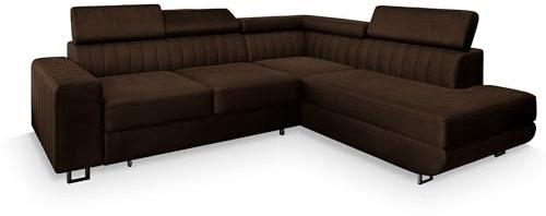 Masseno Ecksofa NOLA R-S mit Schlaffunktion L-Form, Sofa mit Bettkasten, Wohnzimmersofa, Couch, Soffa, Bettsofa, Couchgarnitur- Braun, Monolith 29