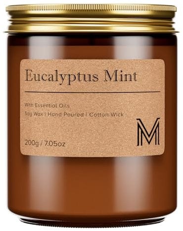 M&SENSE Duftkerzen im Glas 200g - Eukalyptus-Minze Natürliche Sojawax Kerze mit 40h Brenndauer, Geschenk für Frauen & Männer (Bad, Yoga, Aromatherapie)