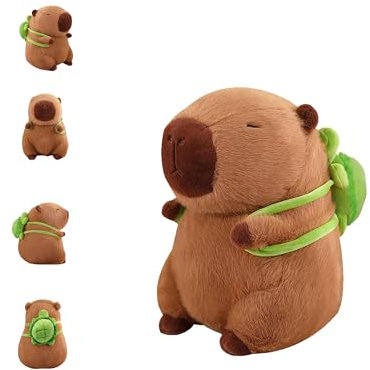 Peluche Realista Capybara de 33CM, Simulación Carpincho con Tortuga, Juguete Suave de Felpa Marrón con Detalles en Verde (30CM)