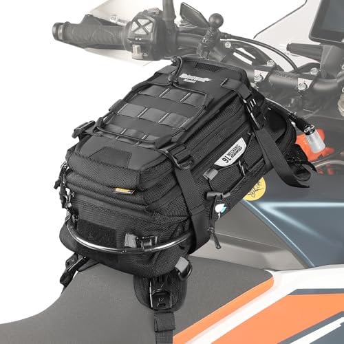 Rhinowalk Borsa per serbatoio da moto con sistema Molle da 1,5 l, adatta per Honda Yamaha, Suzuki, Kawasaki, Harley-Black
