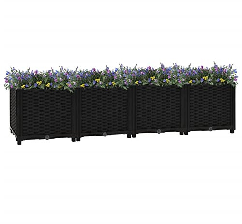 IKAYAA Hochbeet Polypropylen 160 x 40 x 38 cm, Gemüsebeet, Pflanzkasten Outdoor, Blumenkasten, Garten Pflanzkasten Hoch, Blumenbeet, Hochbeete für Garten PP, Schwarz