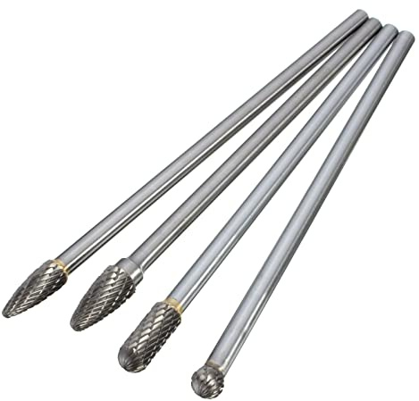 JDIEOQA 4pcs 1/4 Long Shank Tungsten Carbide Burr Set, 6mm Shank Die Grinder Burr Set for Woodworking Metal Carving Polishing Engraving Drilling