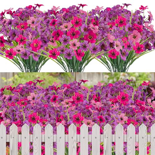 12 Mazzi Fiori Artificiali per Esterni Piante Finte Resistenti ai Raggi UV in Plastica Fiori Finti per Interni ed Esterni Fioriere da Appendere da Giardino Finestra Decorazione Domestica (Colore A)