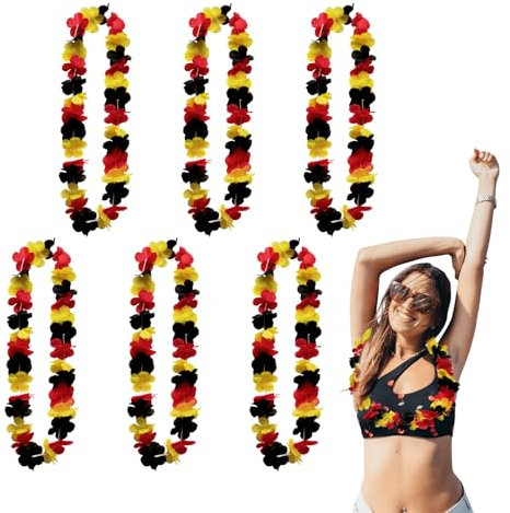 6 Stück Deutschland Fanartikel Blumenkette,Deutschland Flagge Girlanden Schwarz Rot Gelb,FußballParty Accessoires Deko für EM oder WM,Hawaii Kette Blumen für Tropische Strandthemen Party Dekoration