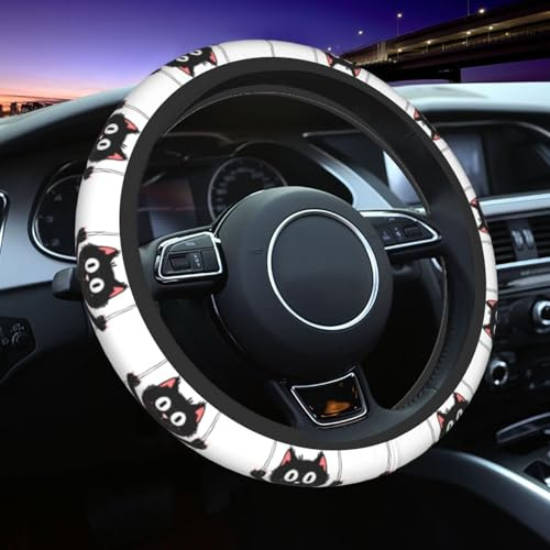 Entemne Universelle Auto-Lenkradabdeckungen, lustige schwarze Katze, Neopren, rutschfest, Lenkradschutz für Damen und Herren, Autozubehör, passend für Autos, SUVs, LKWs