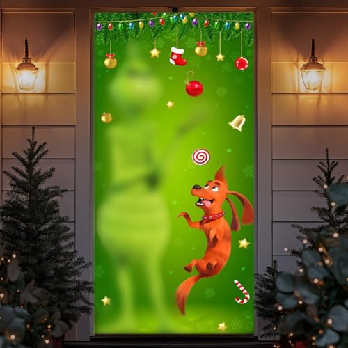 Dwafill Weihnachten Tür Abdeckung Dekoration, Christmas Door Banner, Weihnachten Deko Outdoor, Hintergrund Tür Hängen (A Green)