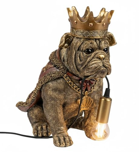 formano Tischlampe Hund 33 cm Handbemalte Tierlampe Polyresin königliches Design - Bulldogge mit Krone & Mantel - stilvolle Deko-Lampe mit E14 Fassung (max. 40 W, ohne Leuchtmittel