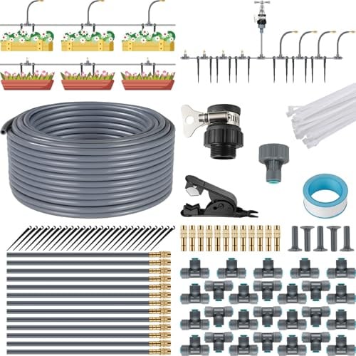 Sistema de Riego Jardín Automático, Kit Riego por Goteo, 25M Micro Riego Sistema con Ajustable Boquilla, 360° Pulverizador y Gotero para Jardin Invernadero Césped Patio Terraza Paisaje Huerto
