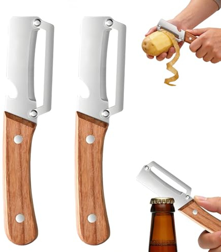 Sparschäler, 2 in 1 Multifunktionaler Schäler mit Flaschenöffner, Kartoffelschäler mit Edelstahlklinge, Gemüseschäler Küchenhelfer, 2 Stück Multischäler für Kartoffeln Äpfel Kürbisse Kartoffeln (A)