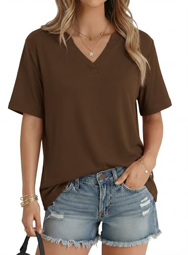 Aottori Maglia Donna Scollo a V Maglietta Manica Corta Ampia Estiva Tops | Tessuto morbido leggero e flessibile, scollo a V, maniche corte, vestibilità ampia per lavoro viaggio e tempo libero