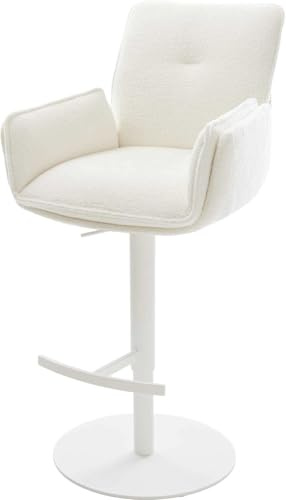 DELIFE Barstuhl NELA-Flex Drehfuß höhenverstellbar Metall Weiß Bouclé Soft Beige
