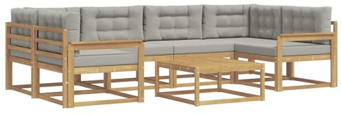 vidaXL Outdoor-Sofagarnitur mit Kissen 5 pcs Weiß und Hellgrau, Moderner Gartensofa, Outdoor-Sitzgruppe für Patio-Relax, Lounge-Set aus Akazie, ideal für Pool und Garten