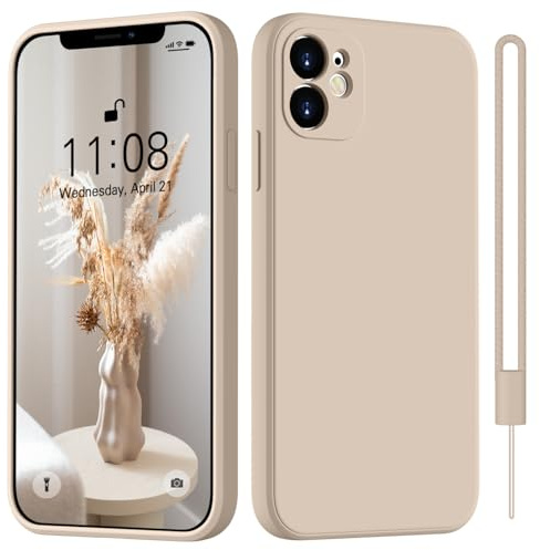 HGH for iPhone 12 Case Silicone With Lanyard, Khaki | [Camera All-Round Protection] [Soft Microfiber Lining Anti-Scratch] Full Covered Shockproof
