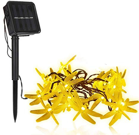 DINOWIN Solar Lichterkette Außen, 20ft 30 LED Libelle Licht,Wasserdichte lichterkette Dekorative für Garten, Party, Hochzeit, Haus,Fest Deko Beleuchtung,8 Beleuchtungsmodi (Warmweiß)