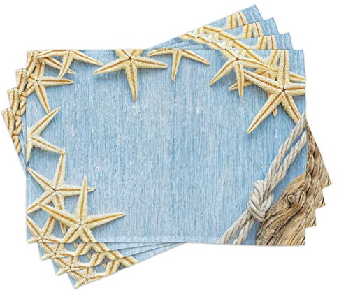 ABAKUHAUS Muscheln Platzmatten, Maritime Beach Shell, Waschbare Stoff Esszimmer Küche Tischdekorations Digitaldruck, Blau Creme