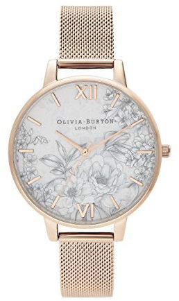 Olivia Burton Analog Quarzuhr für Damen mit Roségoldfarbenes Edelstahlarmband - OB16TZ04