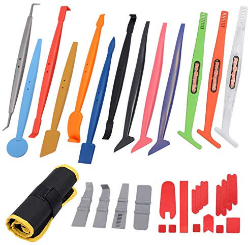Ehdis Folien Werkzeug Set mit Magneten Vinylsticks zum Erreichen von Kurven oder Spalten, zusätzliche Mini-Rakel, Mikrofaserfilze, Aufbewahrungstasche für Autofolierung Installation