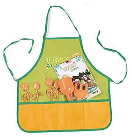 Smoby - Silence ça Pousse - Tablier de Jardinage pour Enfant - Poches Intégrées - Râteau + Pelle - Dès 3 Ans - 870310 Vert