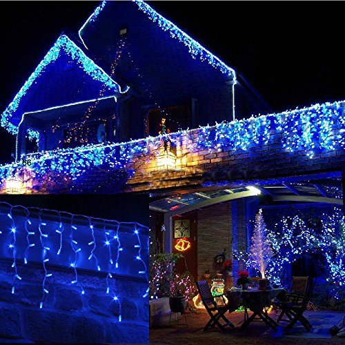 Eiszapfen Weihnachtslichterkette, wasserdicht, für den Innen- und Außenbereich, 400 LEDs, 10 m breit, 80 Tropfen, plus 10 m langes Kabel, 8 Modi, niedrige sichere Spannung, weißes Kabel