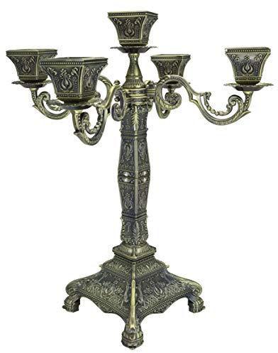 DongJiang Roselife Kerzenhalter mit 5 ArmeCandelabra europäischen Stil Metall Kerze Halter für Haus Hochzeit Weihnachten Party Dekoration (Golden, Bronze,Blue) (Bronze (Square Cup Style))