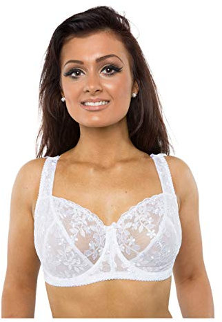 Gem Women's Full Cup Lace Embroidered Plus Size Underwired Bra (White, 46H)