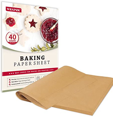 WRAPOK Lot de 40 feuilles de papier sulfurisé sulfurisé non blanchies antiadhésives prédécoupées pour cuisine, maison, 20,3 x 30,5 cm