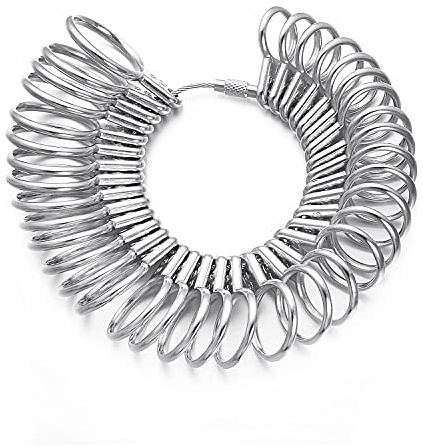 Vissen Baguer Mesure Taille Métal, Baguier Calibreur de 41 à 76 Doigt Jauge Anneaux Outil avec 3 Echelles de Mesure (EU, US, UK)