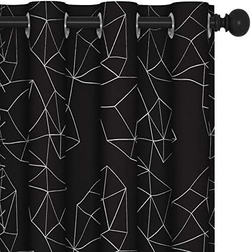 Deconovo Verdunkelungsvorhänge mit Ösen Dicke Thermovorhänge Kälteschutz Sonnenschutz Moderne Vorhänge für Schlafzimmer, 175x140 cm(HöhexBreite), Diamant Schwarz, 2er Set