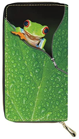 Dolyues Damen-Geldbörse mit Reißverschluss und Münzfächern, PU-Leder, langer Kreditkartenhalter, mehrere Kartenfächer für Damen, Frosch-Design, Klassisch