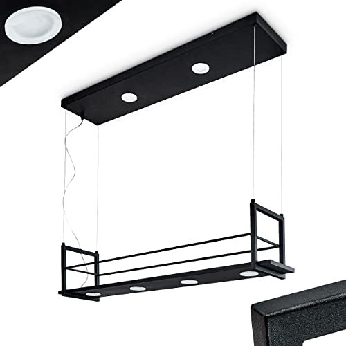 LED Pendelleuchte Quirihue, moderne Hängelampe aus Metall/Kunststoff in Schwarz/Weiß, Leuchte mit Ablagefläche, verstellbare Höhe max- 148 cm, 3000 Lumen, 2700 Kelvin, 6 x LED 4,5 Watt (inkl.) IP20