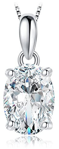 JewelryPalace Ovalschliff 2ct Moissanite Solitär Kette Anhänger, Braut Simulierter Diamant Schmuck Set, Halskette Damen Silber 925 Collier Damen mit Stein, Schmuck Mädchen Geschenk für Frauen 45CM H-J