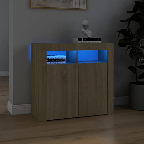 Sideboard with LED Lights Sonoma Oak 80x35x75 cm