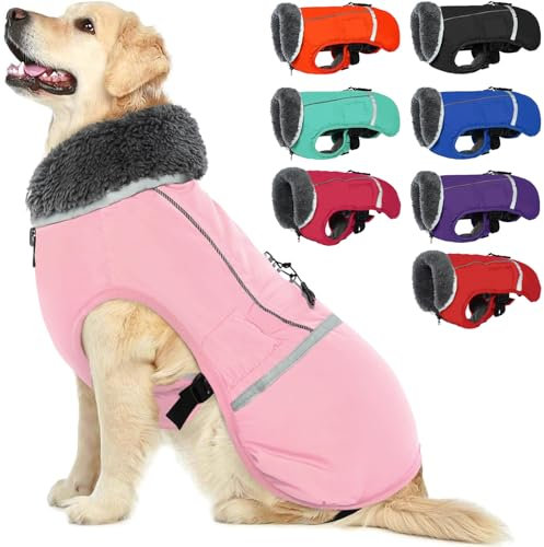 QBLEEV Warmer Hundemantel, reflektierende Hundejacke, wasserdichter Hunde-Wintermantel, Rollkragen, Hundekleidung für kaltes Wetter, dicker Fleece-Hunde-Schneeanzug, Weihnachten, Hundeweste,