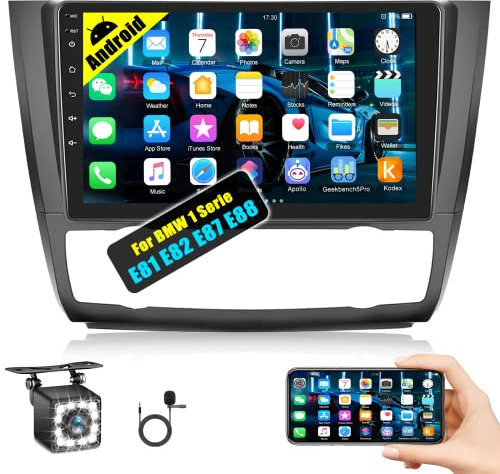 CAMECHO Android 13 Autoradio für BMW 1 Serie E81 E82 E87 E88 mit Navi,9-Zoll Auto Radio Touch Display mit FM RDS Mirrorlink SWC Bluetooth und USB+Rückfahrkamera(Auto AC)
