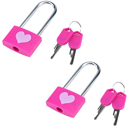 Dnyta Vorhängeschloss mit Schlüsseln, langer Bügel, dekorative Schlösser, Valentinstag, Liebesschloss, Rosa, 2 Stück