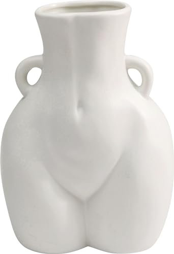 Kare Design Jarrón Donna, Blanco, Cerámica Esmaltada Pintada a Mano, Decorativo, Adorno de Hogar, Sala y Comedor, Vaso para Flores, Jarrón de Mesa, Altura 22 cm