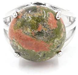 Reiki Heilkristall Ring Damen Einfacher Runder Naturstein Ring Achat Amethyst Lila Quarz Schmuck,Unakit
