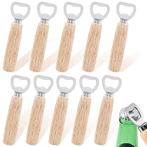BNGXR Ouvre-Bouteilles, 10 Pièces de Décapsuleur de Bière, Décapsuleur en Bois Naturel Portable et Durable avec Poignée en Bois en Acier Inoxydable pour Bar Cuisine Fête