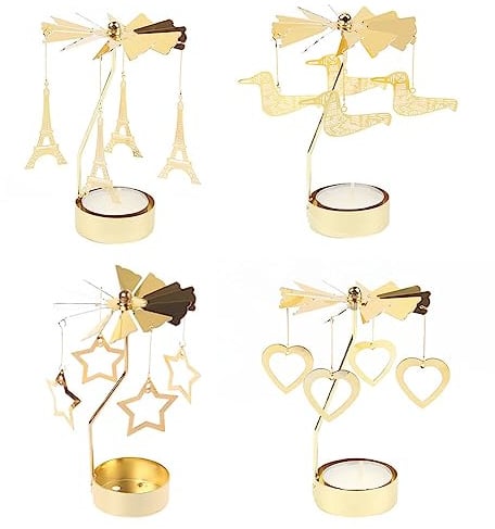 4Pcs Photophore, Porte-Bougies À Réchaud Bougeoir Bougie Chauffe-Plat Carrousel Bougeoirs Chandelier Noel, Chandelier En Métal Idéal Pour Les Mariages, Décoration De Maison, Table Et De Cadeaux