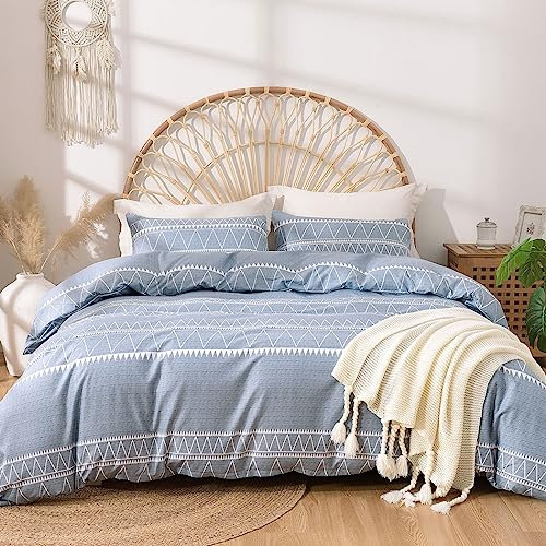 Tokokimo Housse de Couette 220x240 avec 2 Taies d'oreiller 65x65 cm - Design Bohémien - Parure de lit 220x240 Adulte - 100% Microfibre Housse Couette avec Fermetures éclair, Bleu