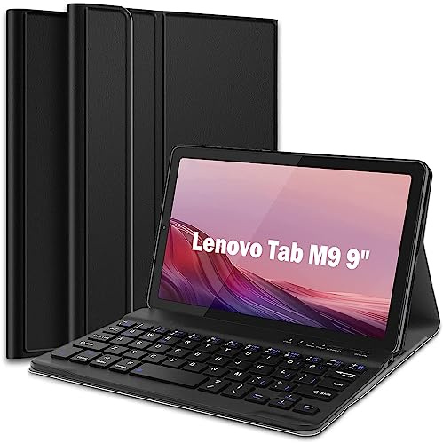 Nanhent Étui clavier pour tablette Lenovo Tab M9 2023 9 (TB-310FU/TB-310XU), housse fine en polyuréthane avec clavier Bluetooth sans fil magnétique amovible (Tab M9 2023 9)