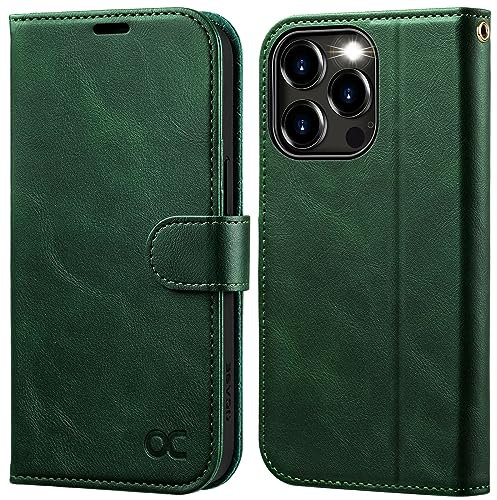 OCASE for iPhone 15 Pro Max Case, Premium PU Leather Wallet Case Flip Phone Cover with[RFID Blocking][Card Holder][Shockproof TPU][Stand Function] for the 15 Promax 6.7 Inch 2023 5G,Green