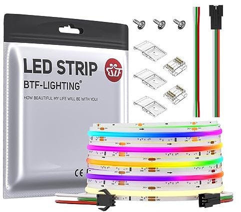 BTF-LIGHTING FCOB SPI RGBWW(3000K) Flexible Hohe Dichte COB LED-Streifen WS2814 IC RGBW LED Strip 5M 784LEDs/m 21W/M DC24V IP30 Chasing Farbe DIY Dekoration(Nicht inhalt Controller&Netzteil)