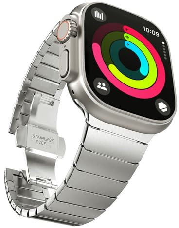 GOQELK Compatibile con Apple Watch 49 mm, 45 mm, 44 mm, 42 mm, 316L, cinturino di ricambio adatto per iWatch Ultra 2/Ultra, Series 9/8/7/6/5/4/3/2/1/SE SE2 Titanium Gold..