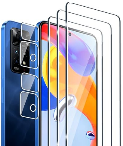 Fyqzio [3+2 Piezas Cristal templado compatible con Xiaomi Redmi Note 11 Pro 4G/5G y protector de pantalla de cámara,sin burbujas,dureza 9H,antiarañazos,HD protector de pantalla