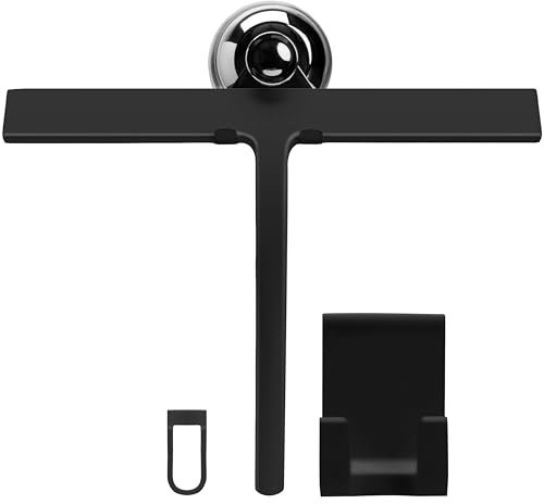 Yew Deisgn Juego de Escobilla de Goma de 29 cm con Soporte para Colgar en la Pared, Ventosa y Gancho, para Puertas de Ducha, Ventanas, Puertas de Cristal, Baños, Espejos Coches - Negro Mate