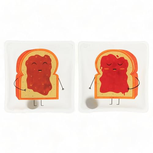 Handwärmer Taschenwärmer Sets wiederverwendbar, Wärmepad für kalte Tage und für unterwegs, Wärmeknickkissen mit tollen Motiven (2er-Set Peanut Butter & Jelly Toasts)